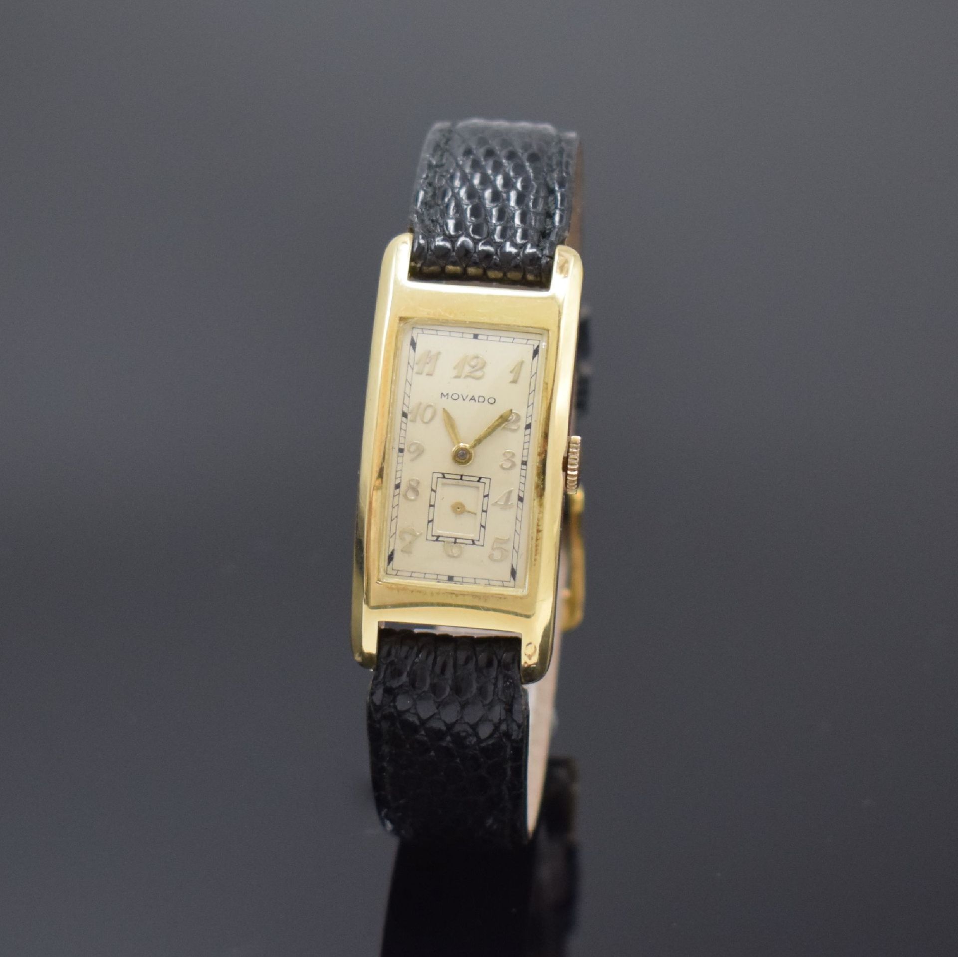 Null MOVADO rectangular wristwatch reference 42246 in 14k yellow gold, Switzerla&hellip;