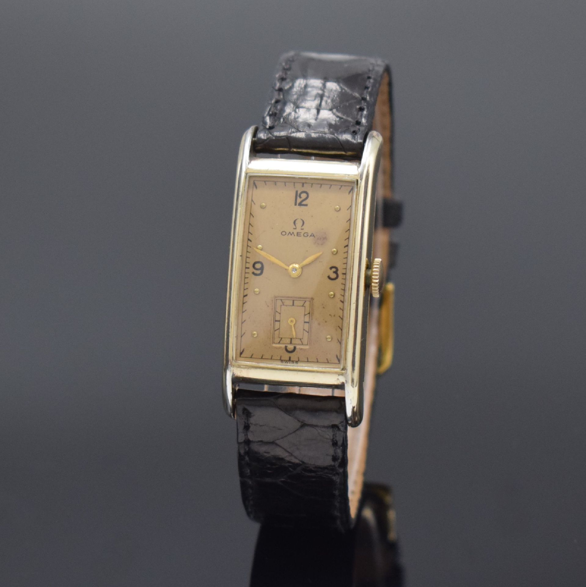 Null OMEGA T 17 rectangular wristwatch in 14k goldfilled, Switzerland / USA arou&hellip;