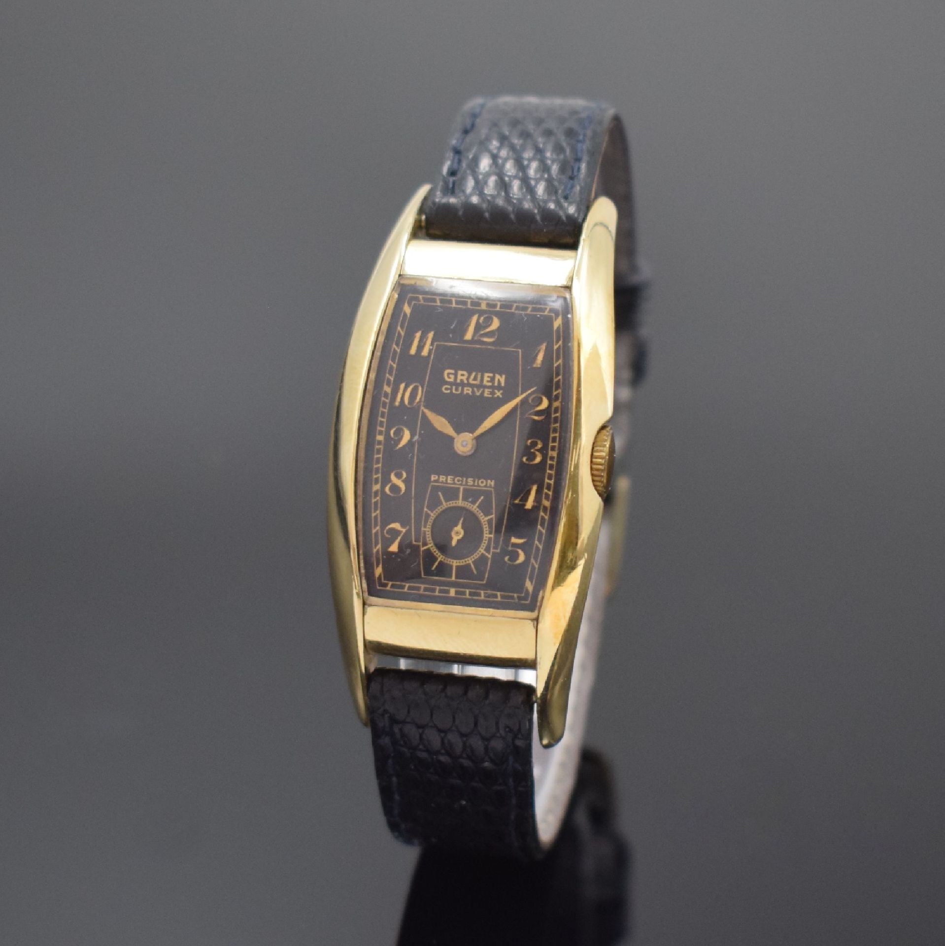Null GRUEN Curvex Precision rectangular wristwatch reference 311 271 in 14k-gold&hellip;