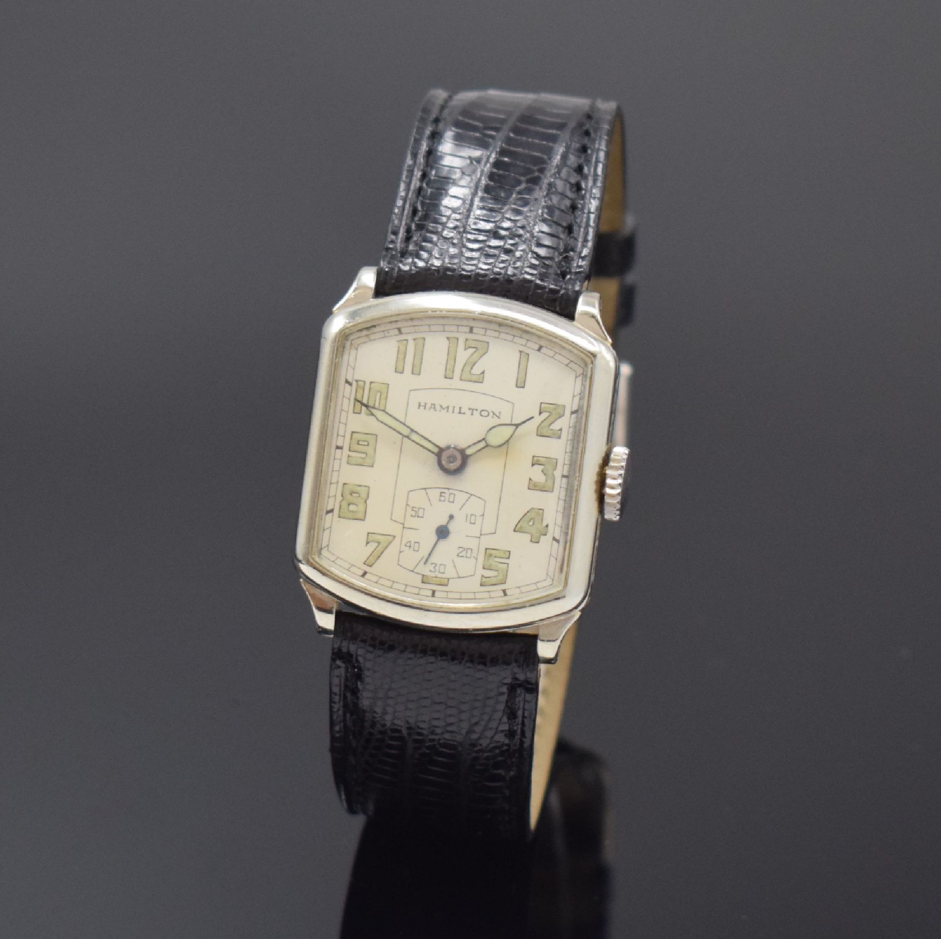 Null HAMILTON 14k white gold wristwatch, USA around 1930, manual winding, 3-piec&hellip;