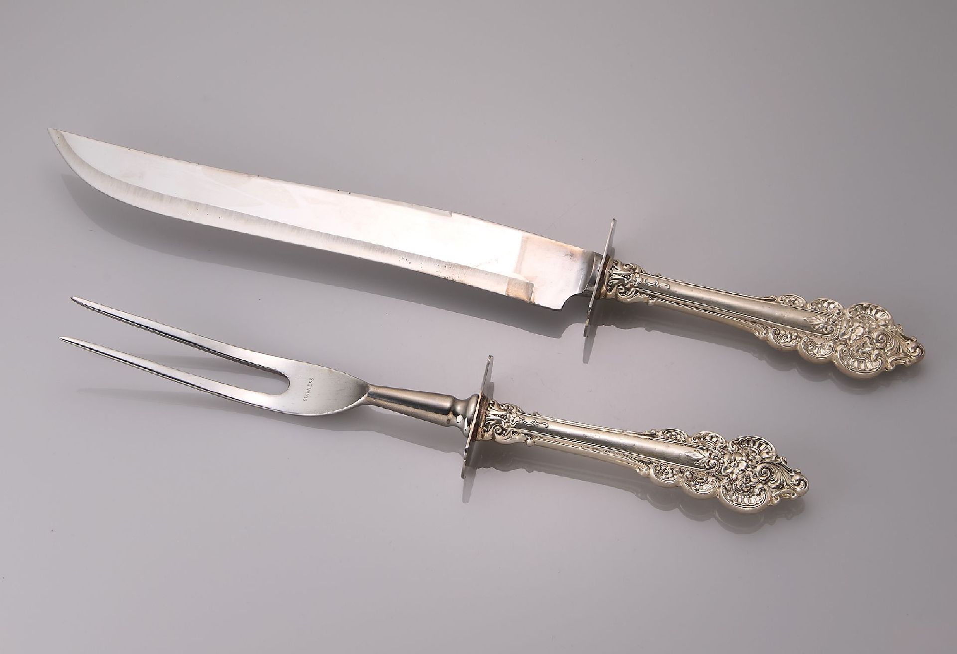 Null Posate da intaglio, argento 925, coltello e forchetta, manici in argento, p&hellip;