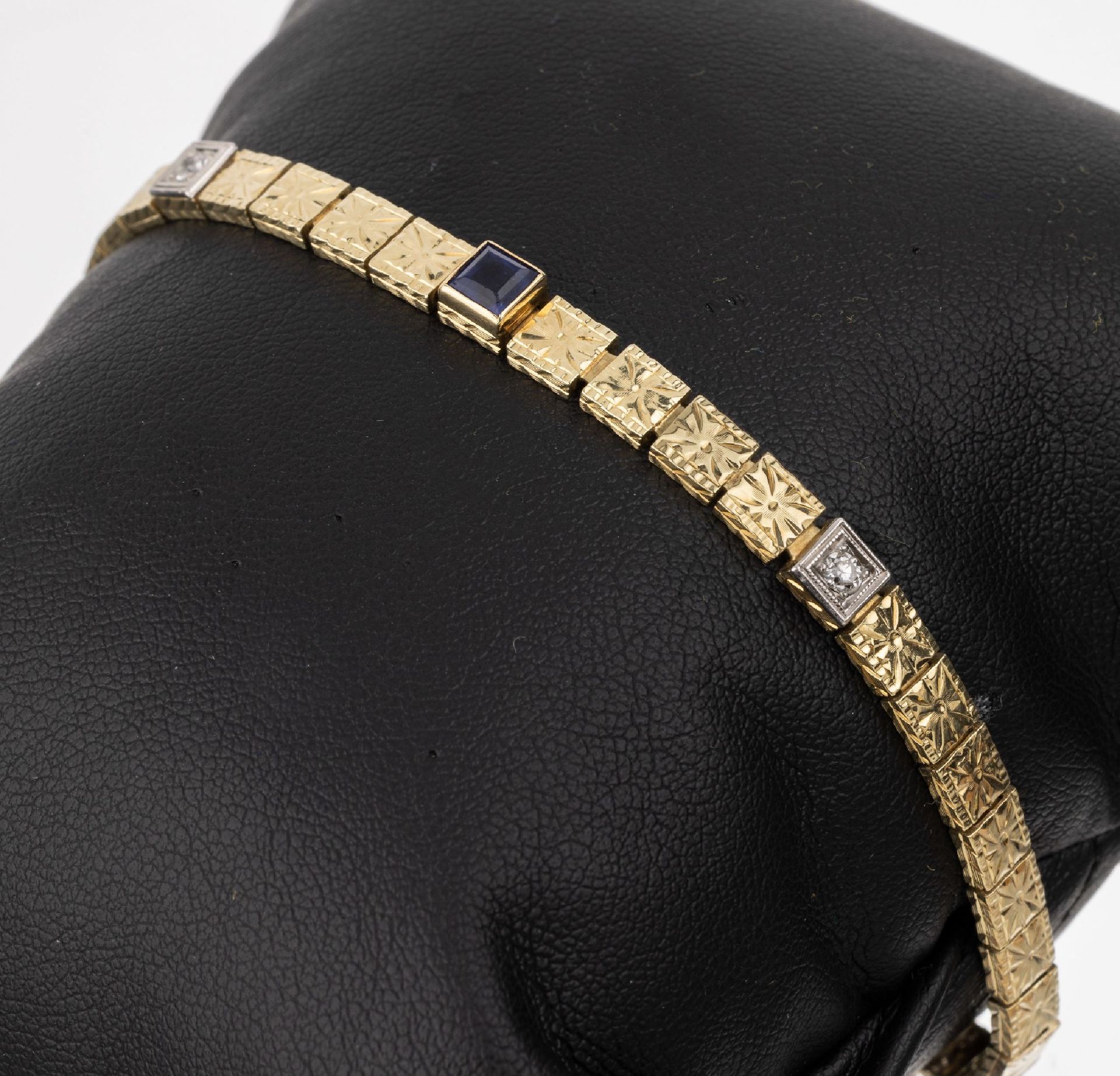 Null Bracelet en or 14 cts, diamants et pierres de couleur, GG 585/000, maillons&hellip;