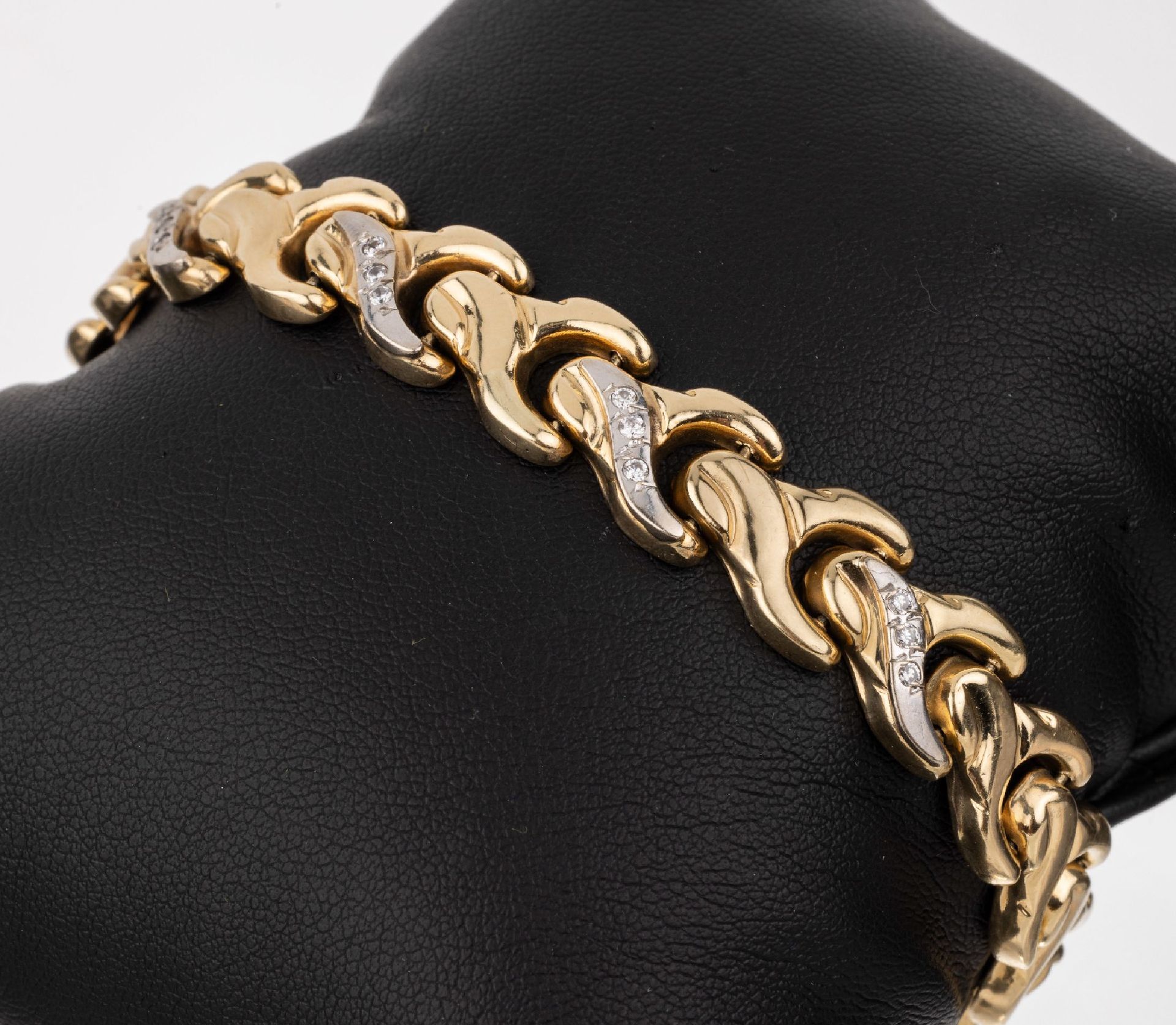 Null Bracelet en or 14 carats avec brillants, GG/WG 585/000 maillons courbes, 4 &hellip;
