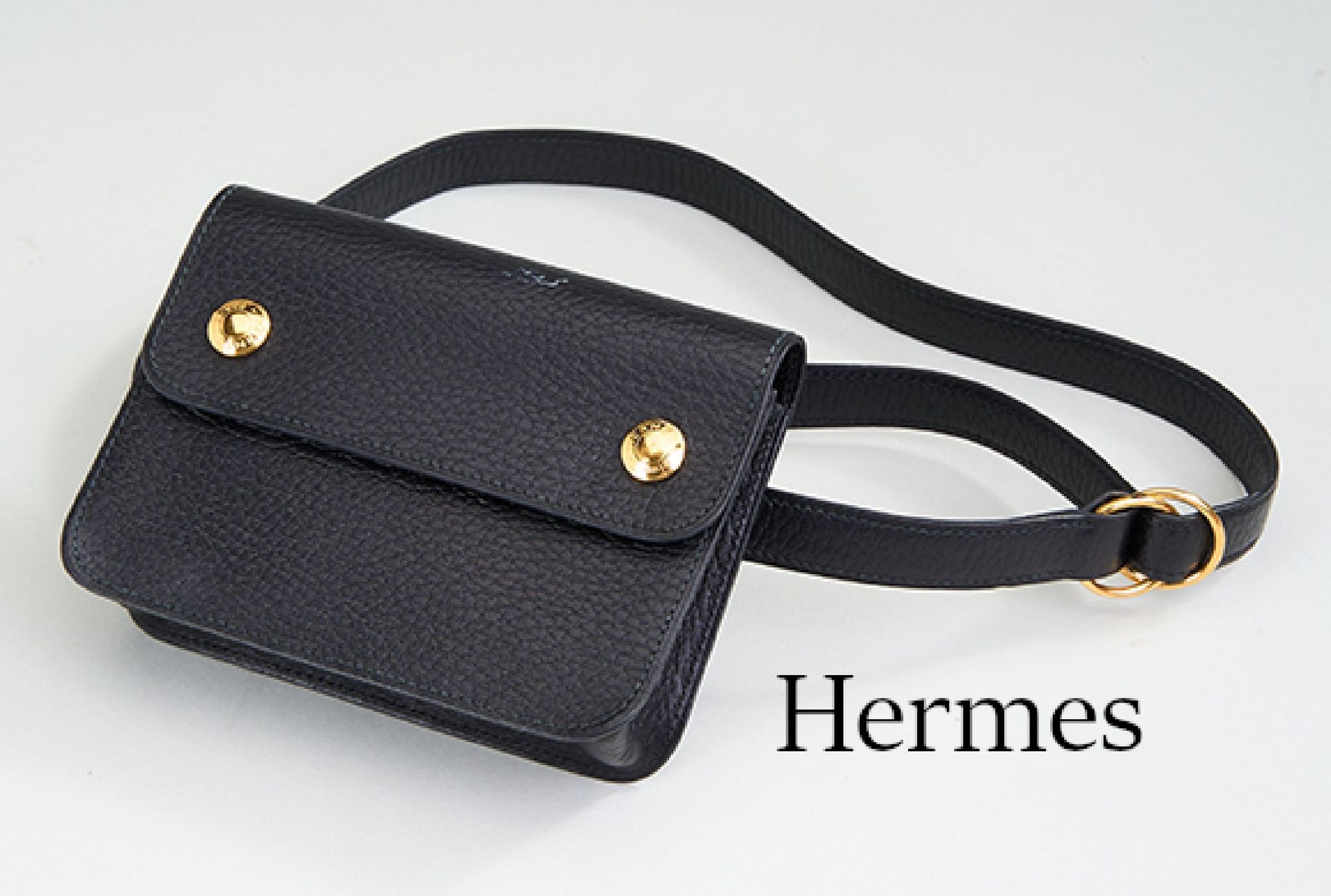 Null HERMES belt bag/pochette , black Courchevel leather, detachable waist strap&hellip;
