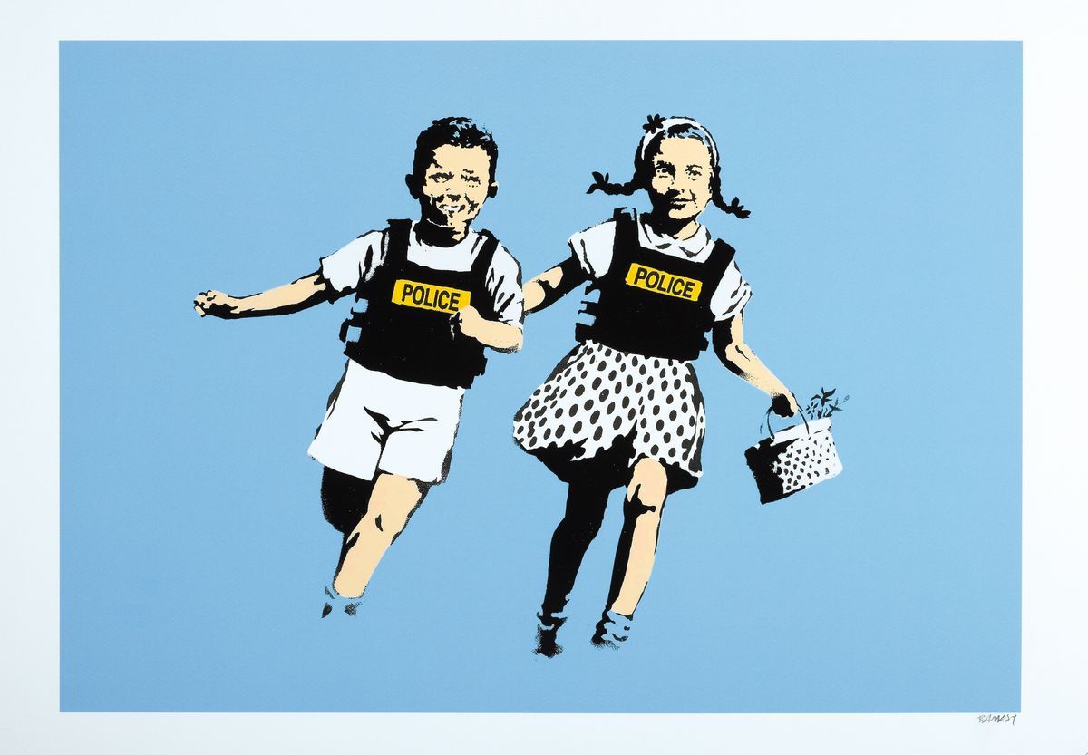 Null D'après Banksy, 'Police', signé, numéro 63/150, cachet sec, env. 70x50 cm