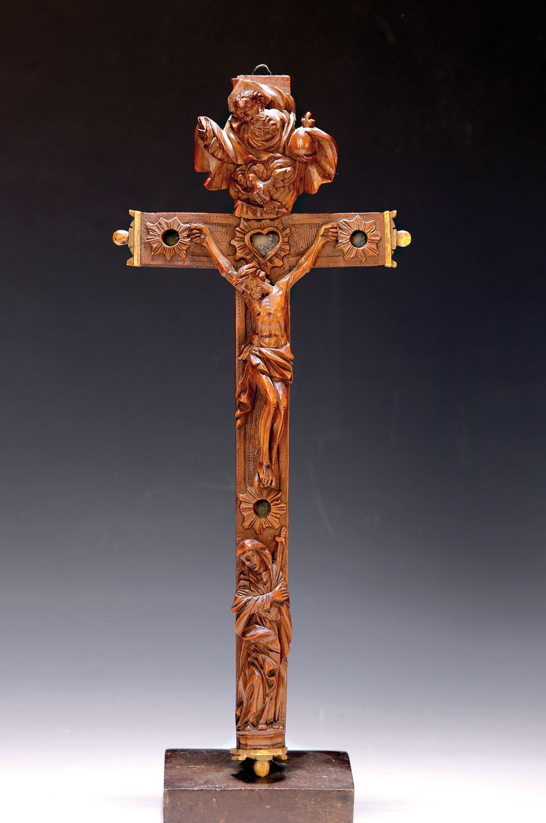 Null Reliquary cross, Alpine, early 19th century, fruit wood, crucifix with Corp&hellip;