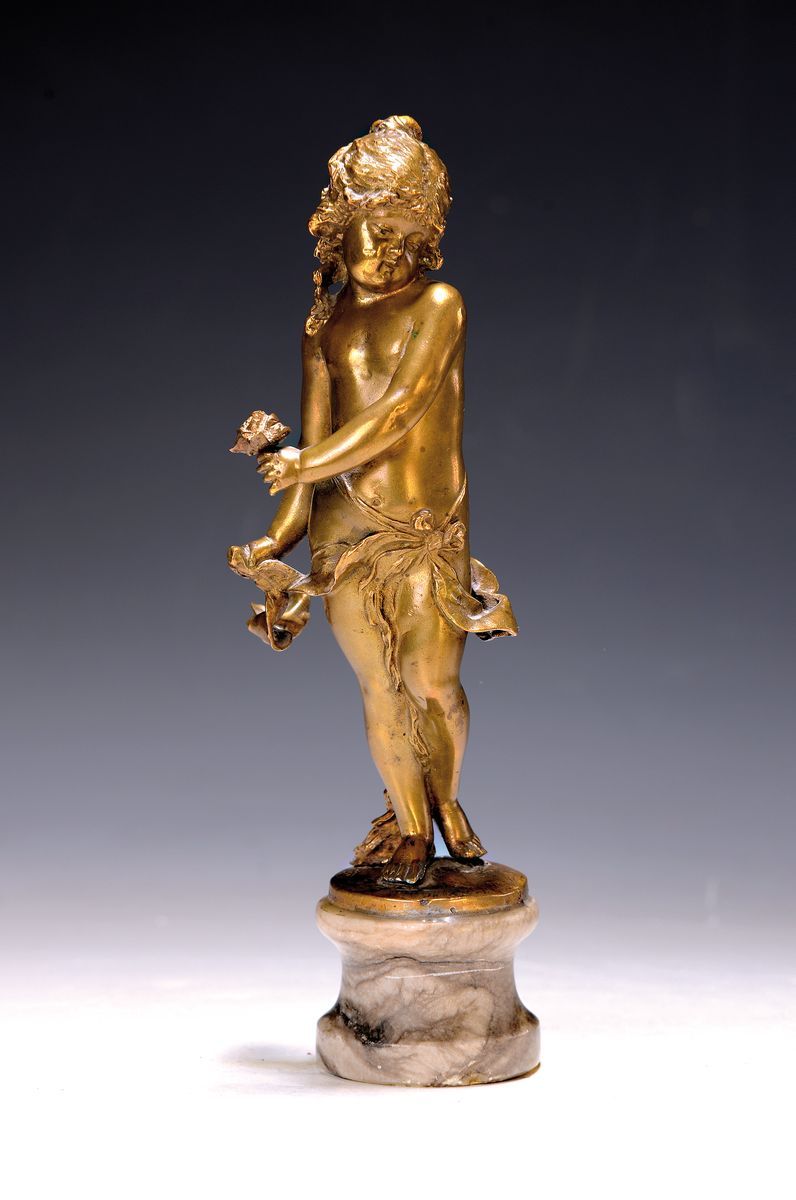 Null Sculpture en bronze, vers 1900, monogr. FJH, Cupidon avec ruban, socle en m&hellip;