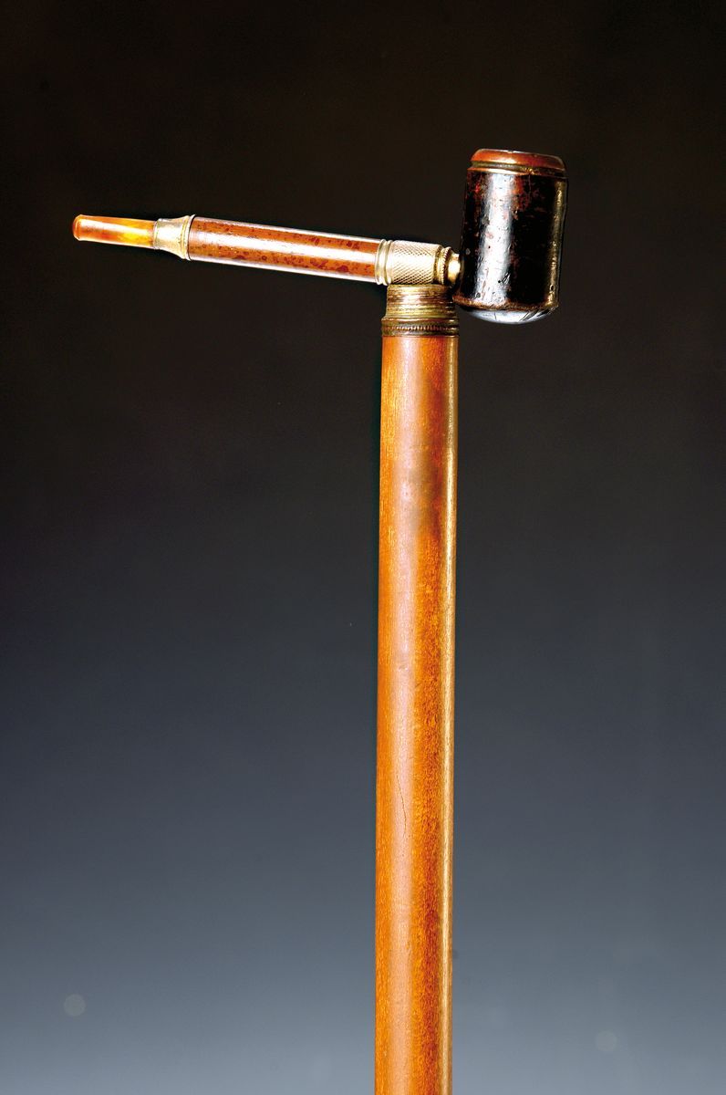 Null Canne à système avec sifflet, probablement France, vers 1900, tir en bois, &hellip;