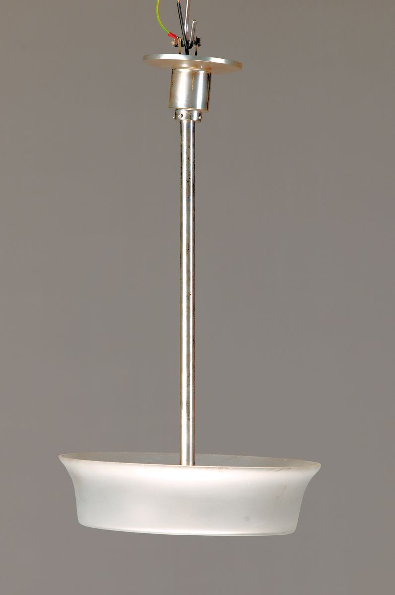 Null Lampe de plafond, France, vers 1920/30, monture métallique, coupe en verre &hellip;