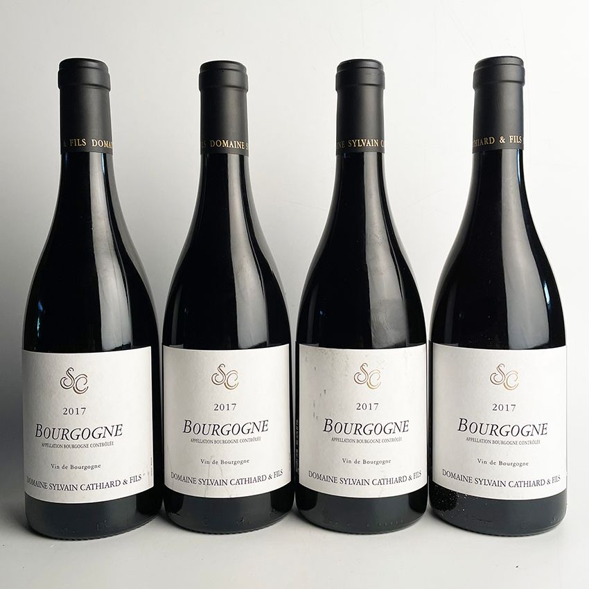Null 4瓶2017年勃艮第红葡萄酒，Domaine Sylvain Cathiard & Fils - 4x轻微染色标签+增值税 - 起拍价：300