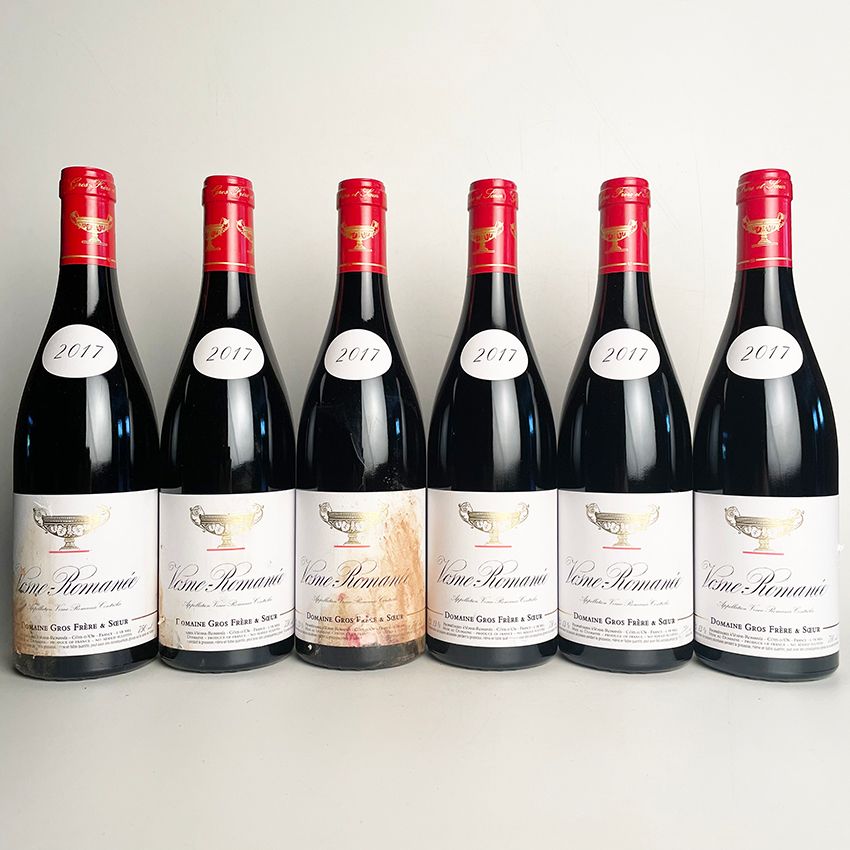 Null 6瓶 2017 Vosne-Romanée, Domaine Gros Frère & Soeur - 3次轻微染色的标签，3次染色的标签，3次轻微损&hellip;