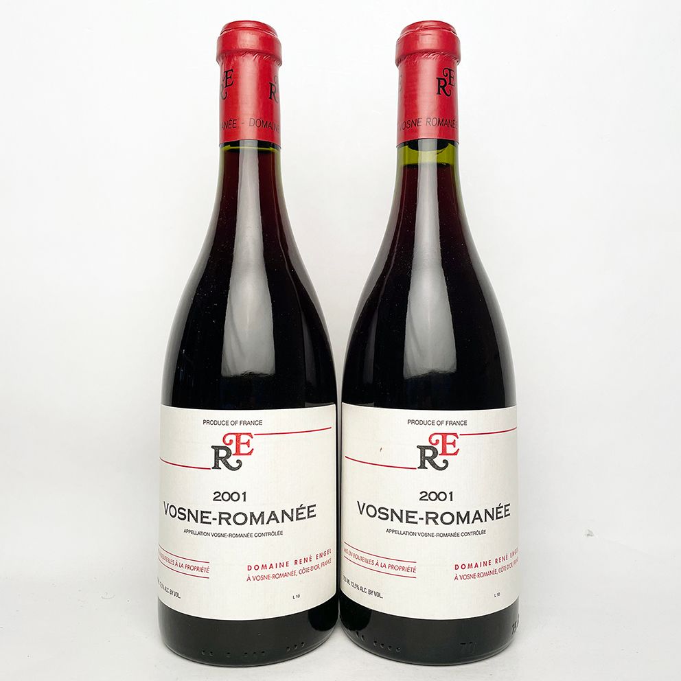 Null 2 bottles 2001 Vosne-Romanee + VAT, Rene Engel - High fill, 2x stained