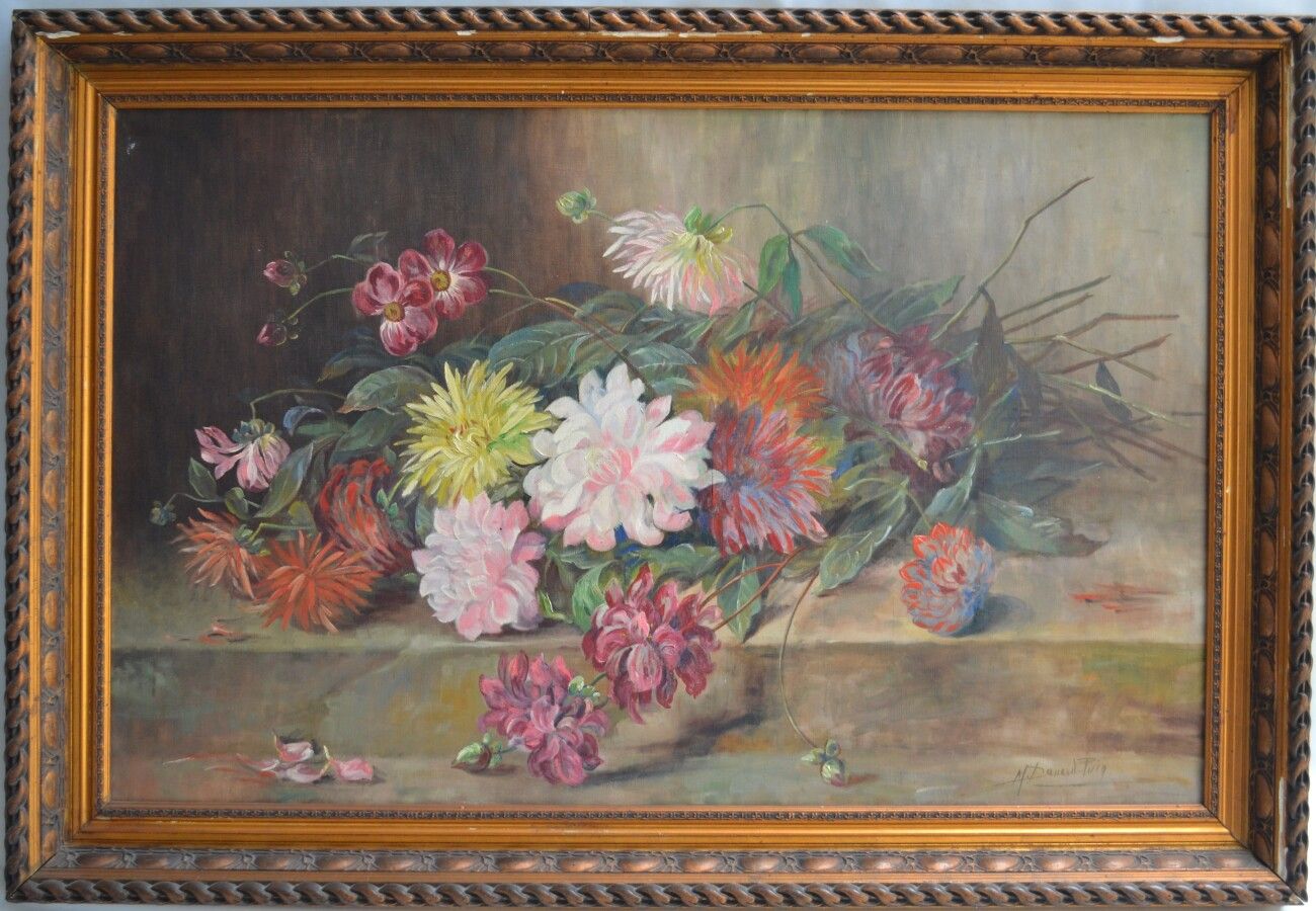 Null 马特-达纳-普伊格（Marthe DANARD PUIG）（第十九至二十届）。

投掷鲜花

布面油画，右下角有签名

63 x 100 cm (小型&hellip;