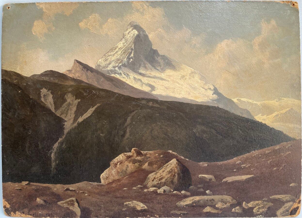 Null 弗里德里希二世-普雷勒(1838-1901)

山区风景，1887年。

板上油画，左下方有签名和日期

21 x 29厘米（四角有磨损