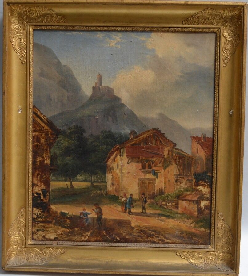 Null 19世纪意大利学校

风景中的人物，1831年。

布面油画，右下角有签名和日期

55.5 x 46厘米（小事故）。