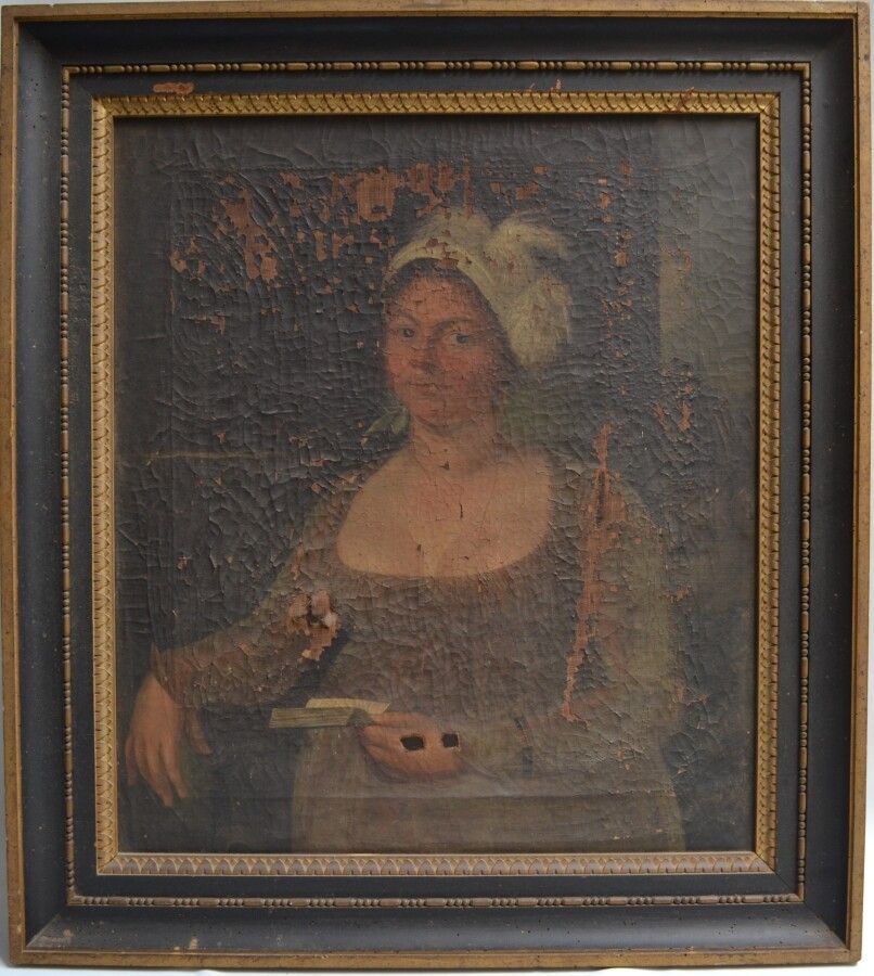Null 19世纪的法国学校

拿着书的女士画像

布面油画

81.5 x 70.5厘米（状况很差