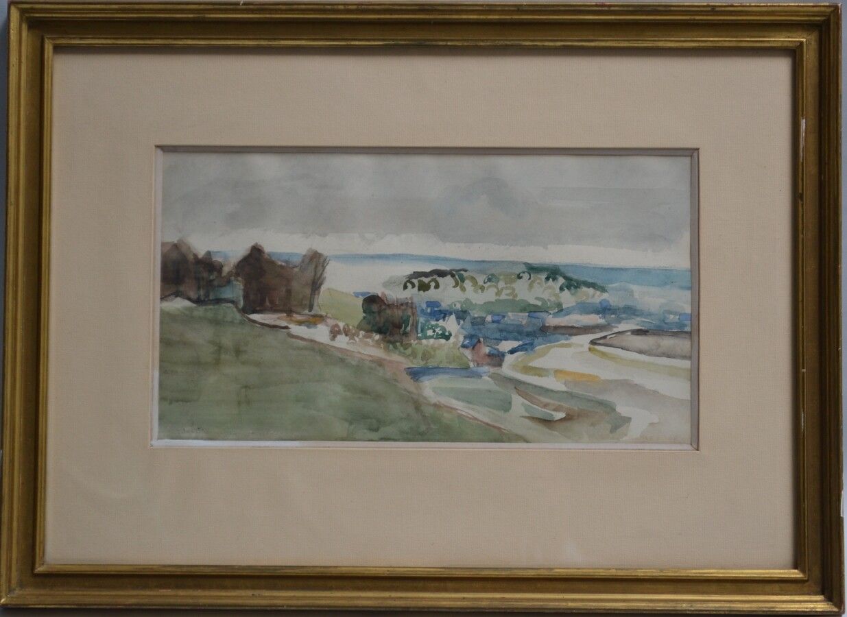 Null Roger TOLMER (1908-1988)

Village en bord de mer, 1947. 

Aquarelle signée &hellip;
