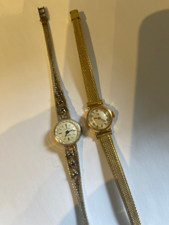 Null 2块金质表壳和花式表带的女式腕表，总重38.7克