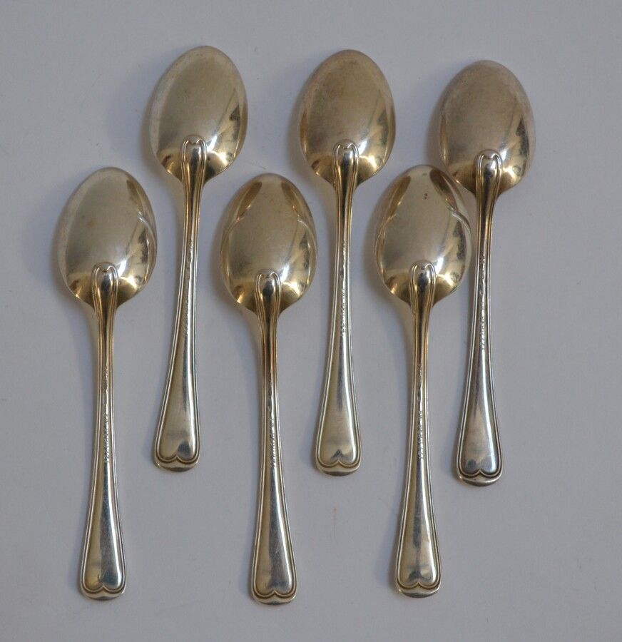 Null Set of six silver MOKA SPoons (800/1000th)

Foreign work. Goldsmith: PERUZZ&hellip;