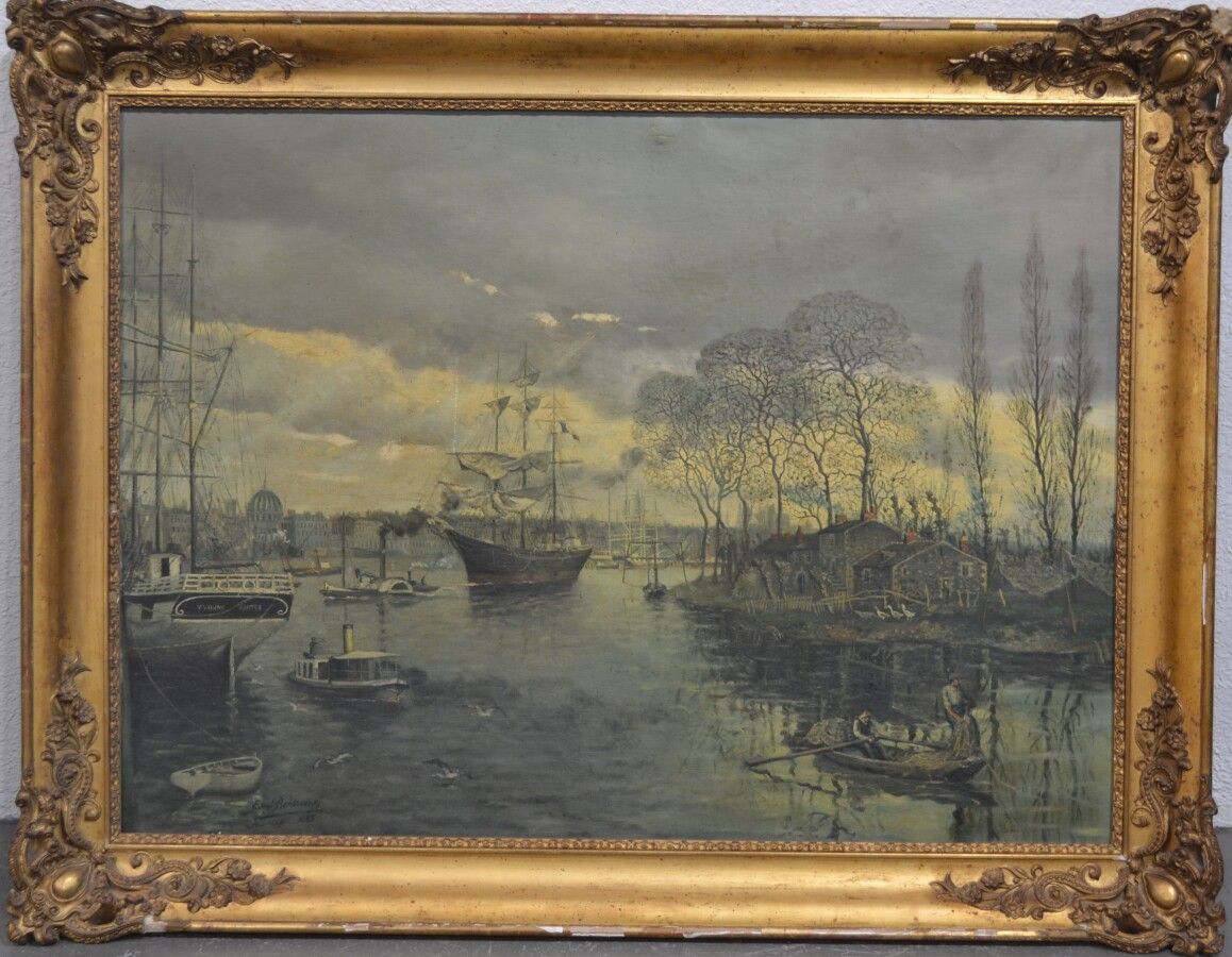 Null Edmond BERTREUX (1911-1991)

Nantes, il porto, 1945. 

Olio su tela firmato&hellip;