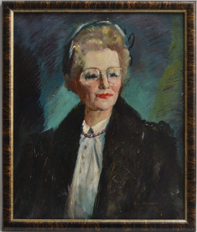 Null 20世纪法国学校

一位女士的画像

布面油画，右下角有署名的派送

60 x 50厘米