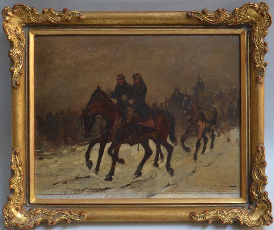 Null 乔治- HYON (1840-1913)

雪中骑马的轻骑兵

右下角有签名的板上油画

24 x 30厘米