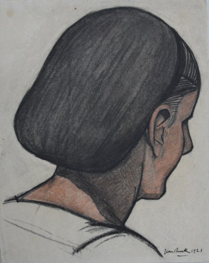 Null 让-布尔哈特(Jean BURKHALTER) (1895-1984)

背对着四分之三的玛拉沁人的肖像，1921年。

素描和木炭，右下方有签名和日&hellip;