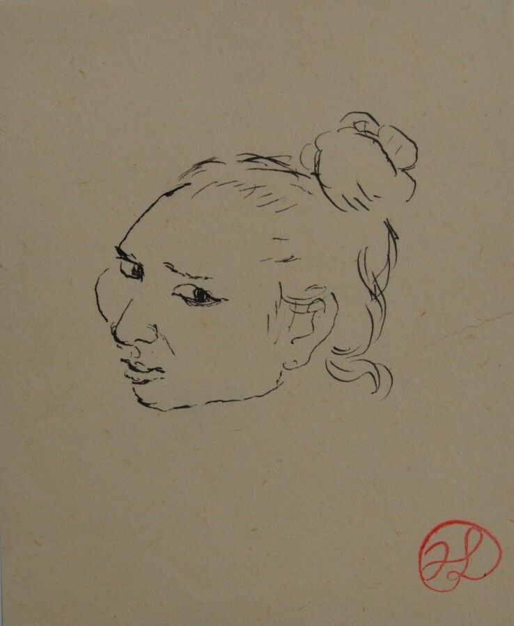 Null 让-朗努瓦(Jean LAUNOIS) (1898-1942)

一个印度支那妇女的画像

水墨画，右下角盖有单字

10 x 8.2厘米（撕裂）。