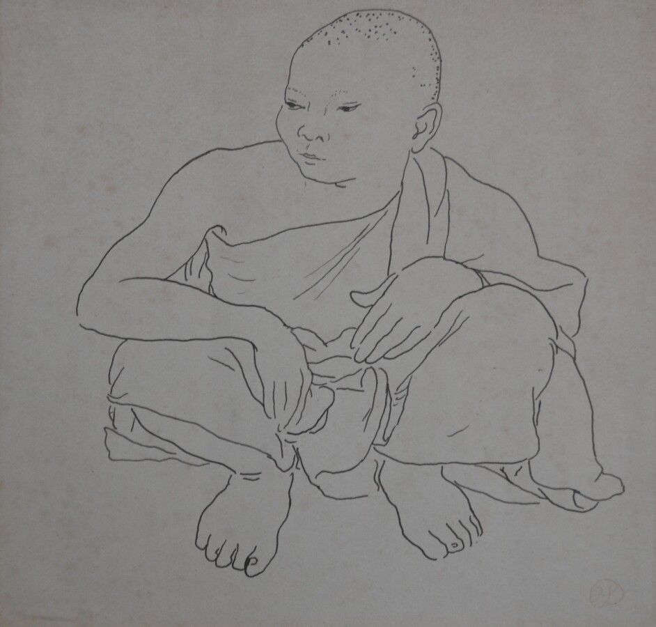 Null 让-朗努瓦(Jean LAUNOIS) (1898-1942)

年轻的坐着的和尚

水墨画，右下角印有字母图案的痕迹

24 x 25.5厘米（凹陷&hellip;
