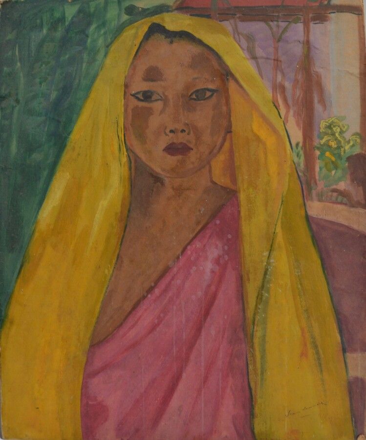 Null 让-朗努瓦(Jean LAUNOIS) (1898-1942)

戴面纱的亚洲妇女的画像

水粉画，右下角有签名

61 x 50.5厘米（有潮湿的痕&hellip;