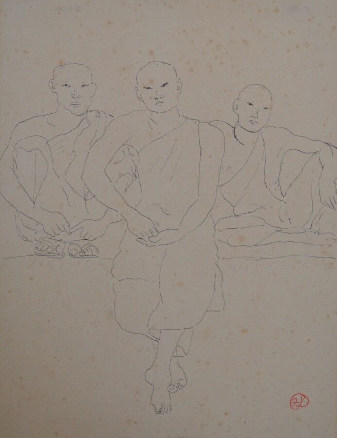 Null 让-朗努瓦(Jean LAUNOIS) (1898-1942)

三个坐着的和尚

绘图，右下角盖有单字章

30 x 23厘米（有瑕疵）

展览。
&hellip;