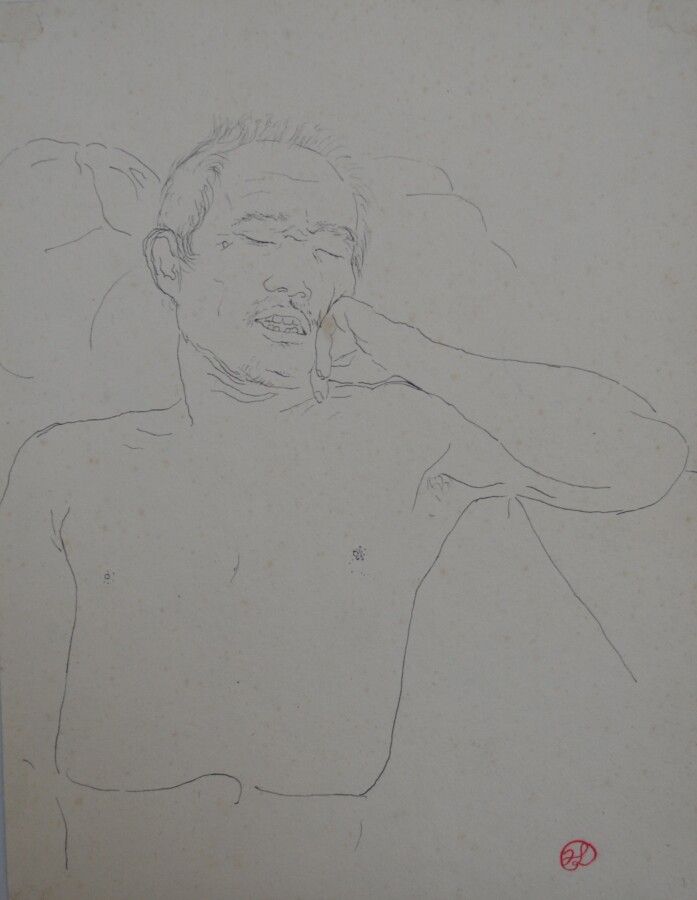 Null 让-朗努瓦(Jean LAUNOIS) (1898-1942)

睡觉的亚洲人

水墨画，右下角盖有单字

33.5 x 25.5厘米（瑕疵）。