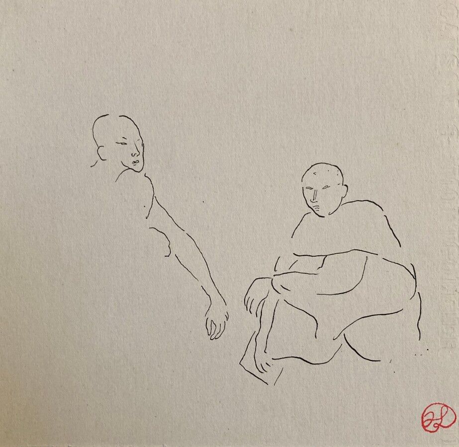 Null 让-朗努瓦(Jean LAUNOIS) (1898-1942)

两名僧人

水墨画，右下角盖有单字

17 x 17.2 cm