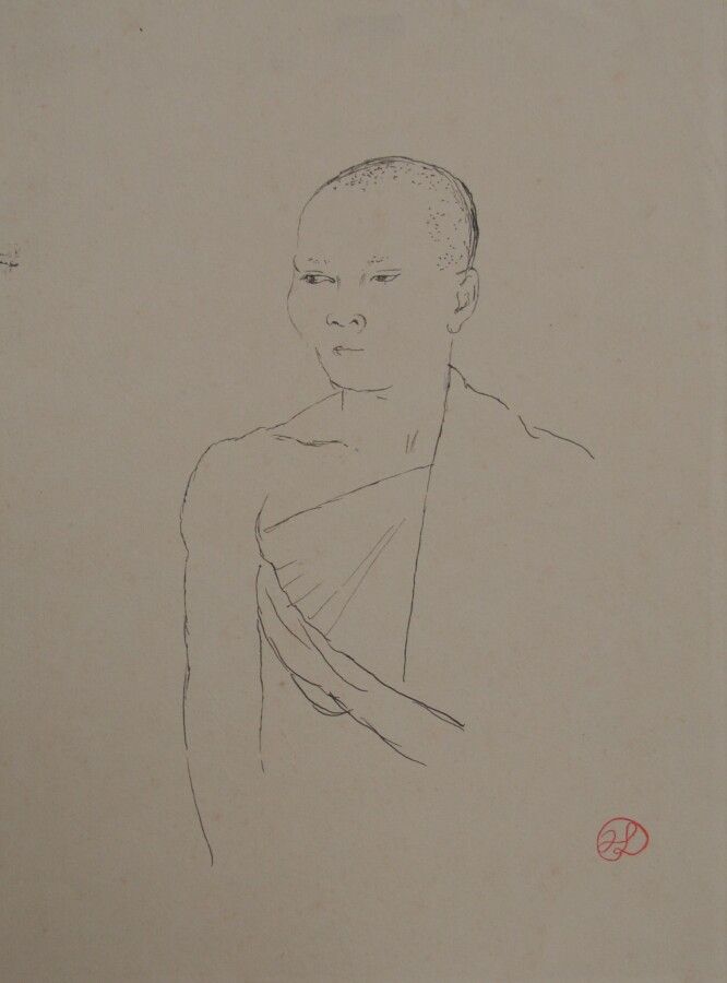 Null 让-朗努瓦(Jean LAUNOIS) (1898-1942)

僧侣半身像

水墨画，右下角盖有单字

25.5 x 19 cm