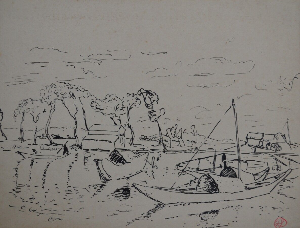 Null 让-朗努瓦(Jean LAUNOIS) (1898-1942)

印度支那的船只

水墨画，右下角盖有单字

24.5 x 32 cm (有少量潮湿的&hellip;
