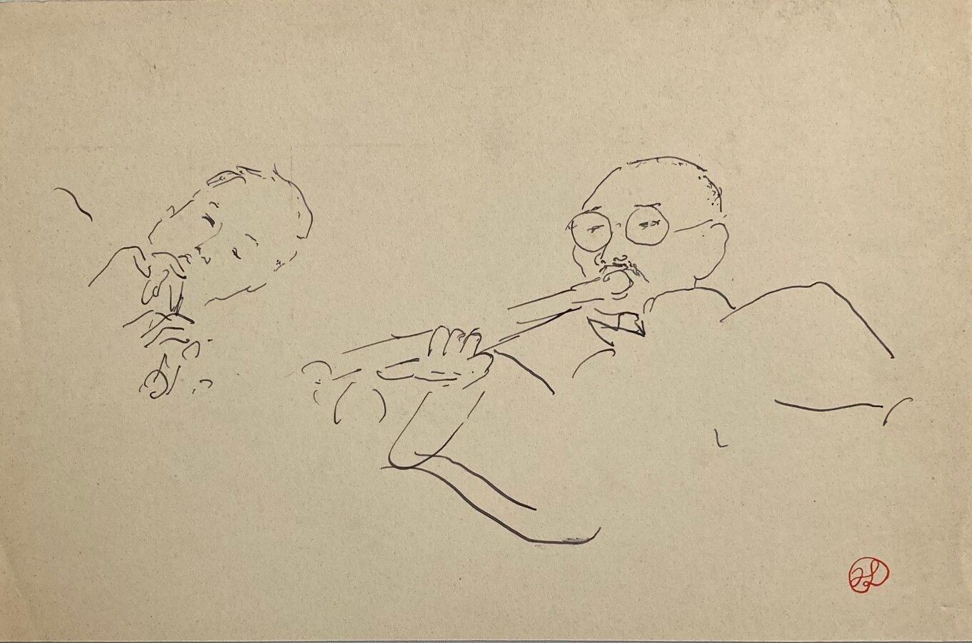 Null 让-朗努瓦(Jean LAUNOIS) (1898-1942)

亚洲音乐人

水墨画，右下角盖有单字

20.8 x 31.5厘米