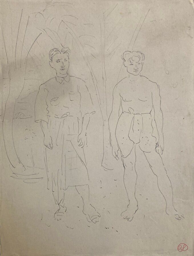 Null 让-朗努瓦(Jean LAUNOIS) (1898-1942)

靠近Ka战士的人物

水墨画，右下角盖有单字

33.2 x 25.5厘米（点蚀，无&hellip;