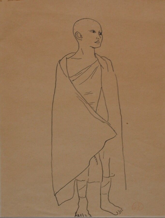 Null 让-朗努瓦(Jean LAUNOIS) (1898-1942)

年轻的站立僧人，约1923-24年。

水墨画，右下角盖有单字

25 x 19.5&hellip;