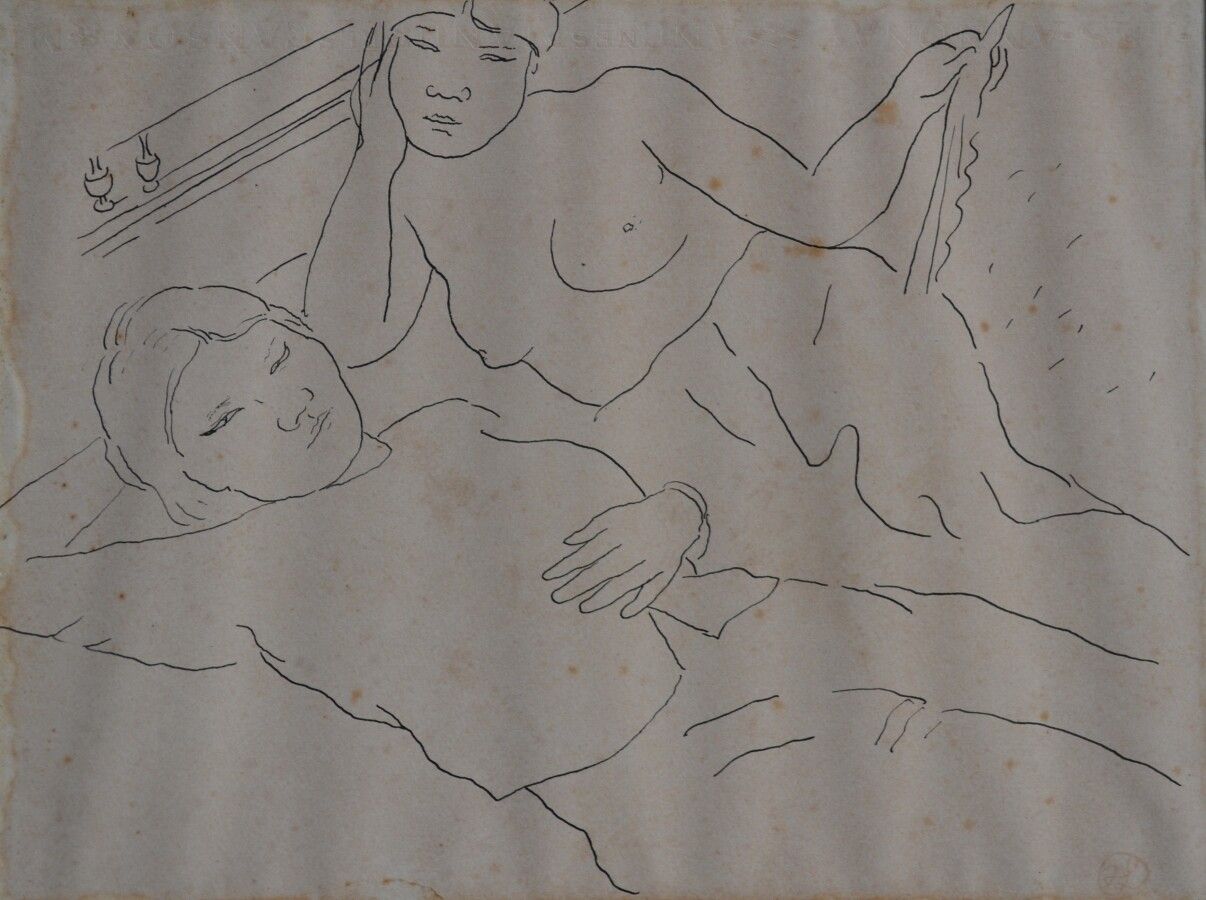 Null 让-朗努瓦(Jean LAUNOIS) (1898-1942)

两个年轻的亚洲妇女躺着

水墨画，右下角盖有单字

23 x 30.8厘米，在视图中&hellip;