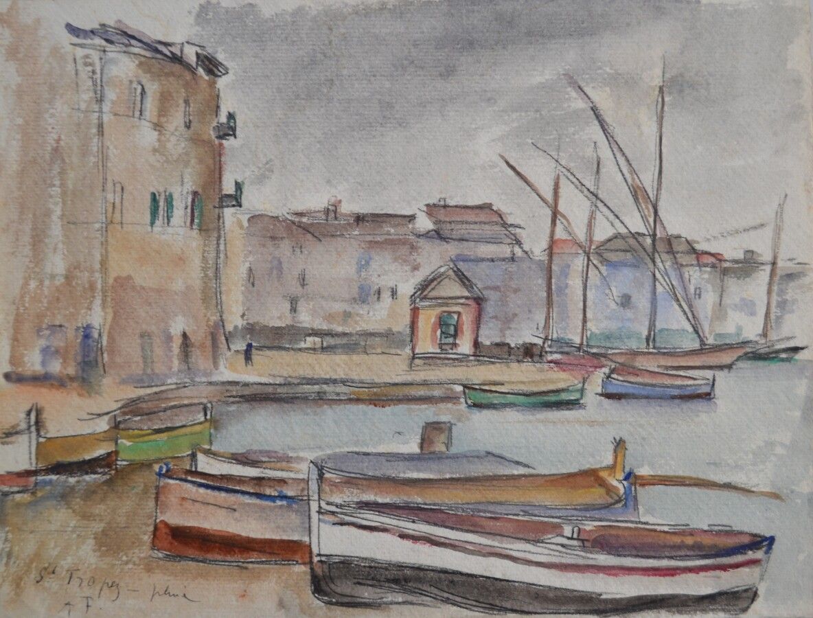 Null 安德烈-弗莱(1888-1963)

圣特罗佩，雨中的港口

水彩画，左下角有图案，有位置，有标题

26.5 x 35 cm
