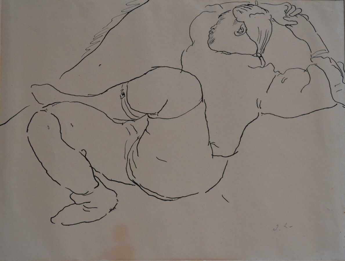 Null 让-朗努瓦(Jean LAUNOIS) (1898-1942)

年轻的亚洲人盘腿而卧

右下角有水墨字样

23.5 x 31厘米（无框）。