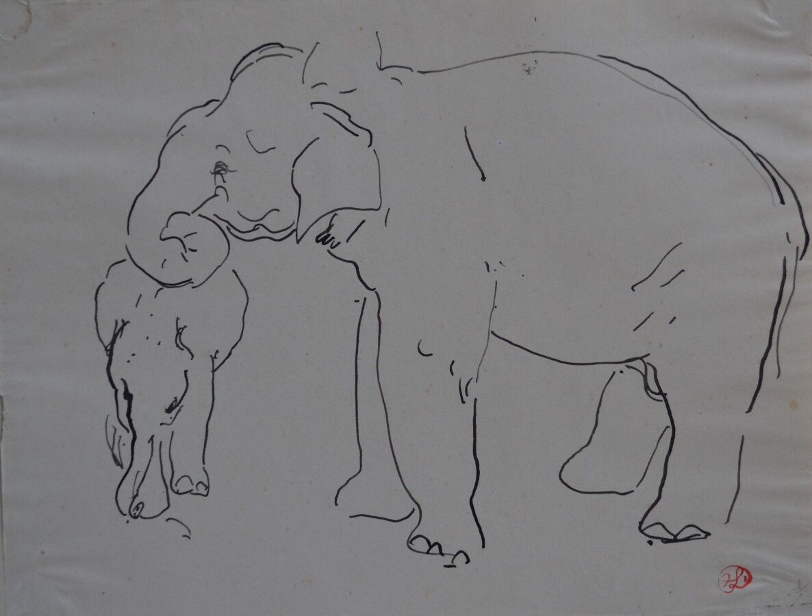 Null 让-朗努瓦(Jean LAUNOIS) (1898-1942)

大象和她的小象。

骑马的大象

两种墨水，右下角印有字母图案

25 x 32.5&hellip;