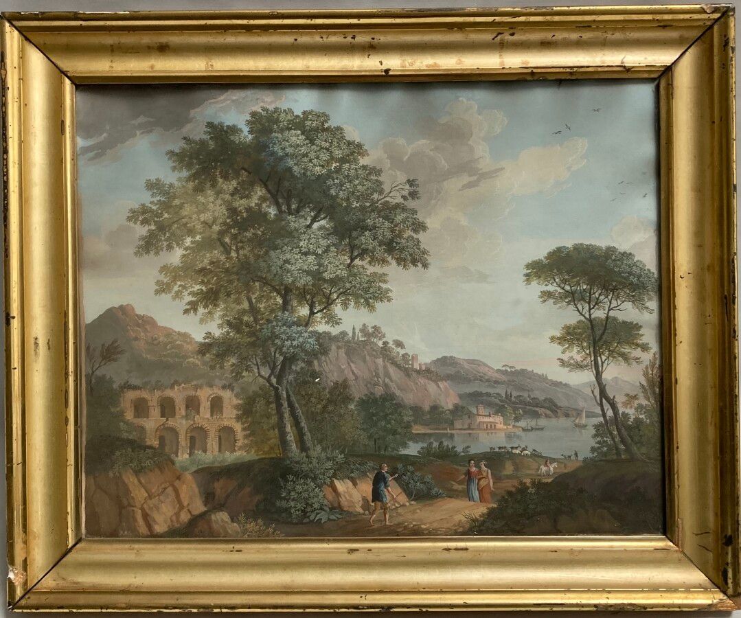 Null FRANZÖSISCHE SCHULE aus dem 18.

Spaziergang in einer Landschaft

Gouache

&hellip;