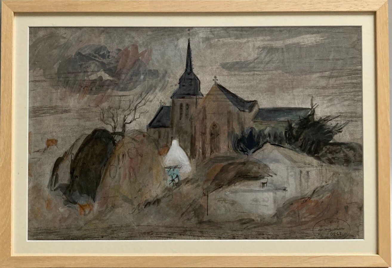 Null 亨利-西蒙(1910-1987)

有蓝色小车的村庄

水彩和水粉画，右下方有工作室印章

25.5 x 40 cm

参考文献。

- 作品在Les&hellip;