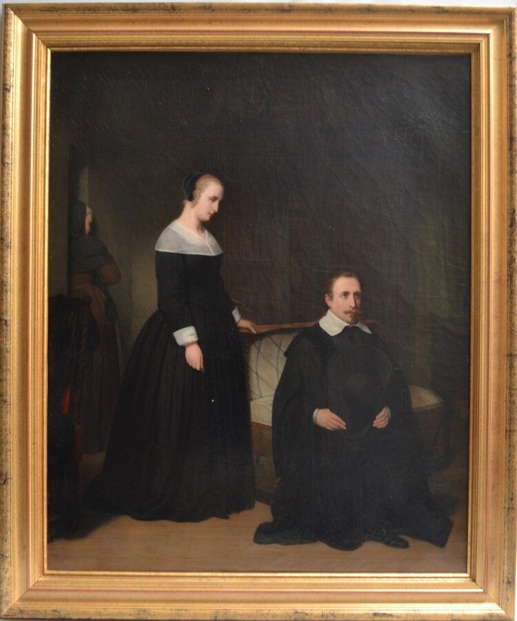 Null 17世纪荷兰学校的风格。

一对夫妇在室内的画像

布面油画

101 x 82 cm (修复体)