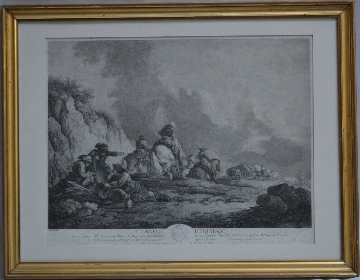 Null graviert von Jean MOYREAU (1690-1762).

Die Eskorte der Besatzung, 1762. 

&hellip;