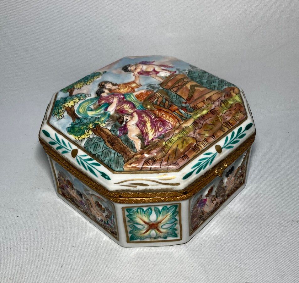 Null 呼叫中心

一个方形的有盖瓷盒，上面有动画场景的多色装饰，边上有切角，金属框架

高：8厘米，宽：14.5厘米