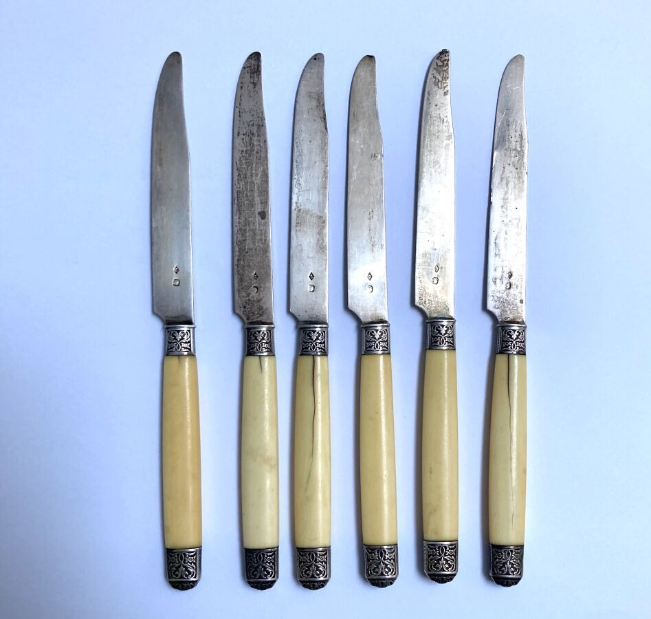 Null Suite of six FRUIT KNIVES silver blade, ivory handle

Minerva

L.: 20 cm Gr&hellip;
