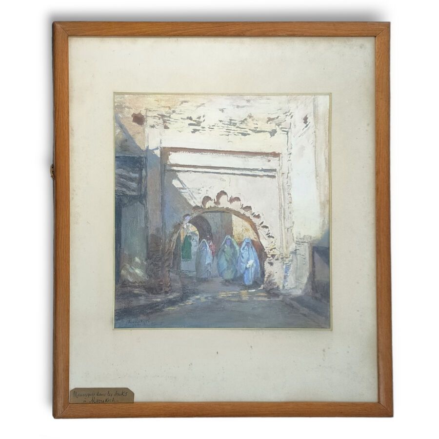 Null René PINARD (1883-1938)
Marrakech, mauresques dans les souk, 1931. 
Pastel &hellip;