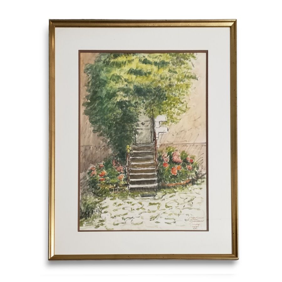 Null Gustave HERVIGO (1896-1993)
L'escalier, 1982. 
Aquarelle signée et datée en&hellip;